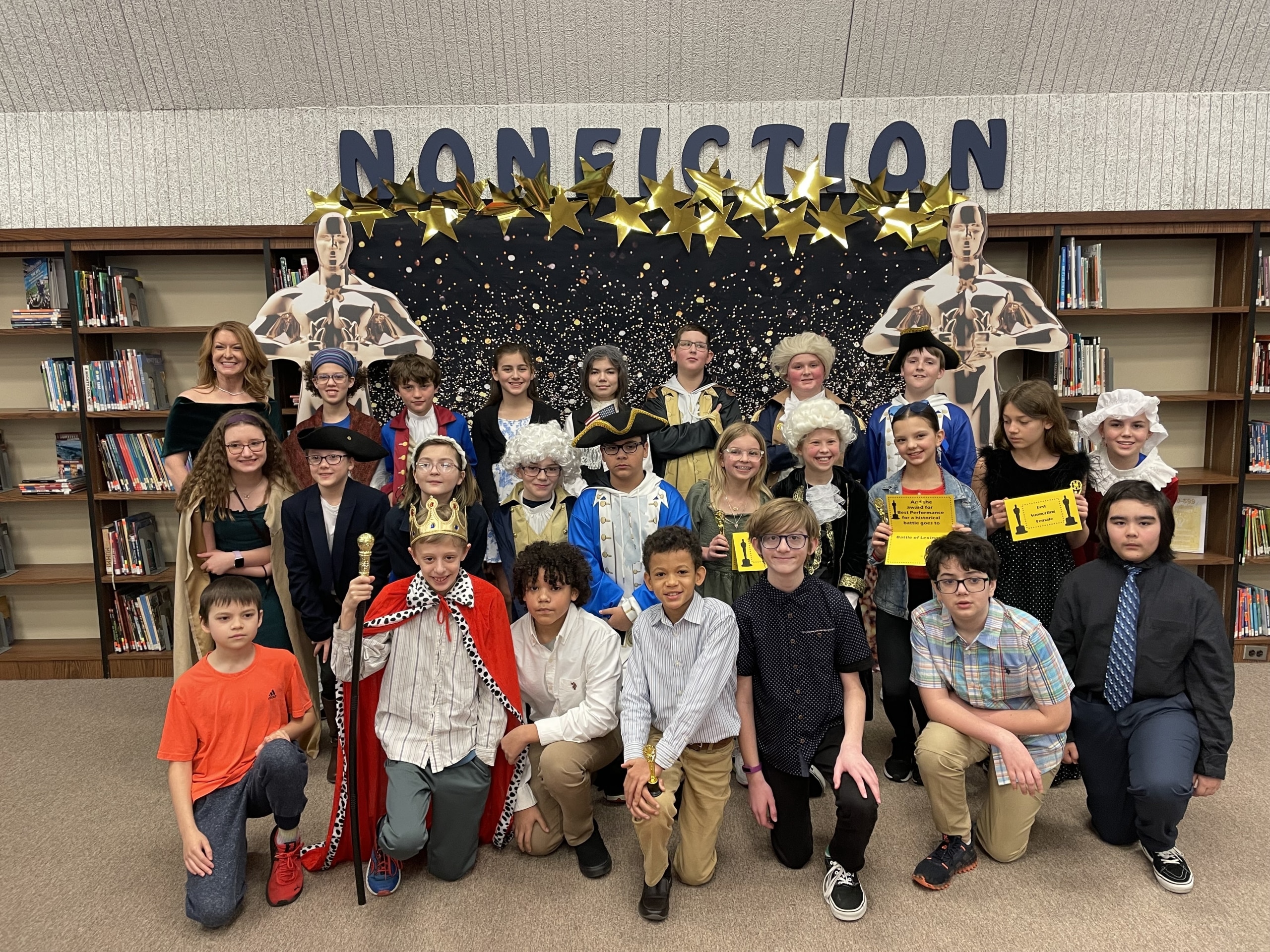 Mrs. Thompson's 5th Grade High Ability History Class put on an Awards Show which teaches the characters of the Revolutionary War, in a format similar to the Oscars.