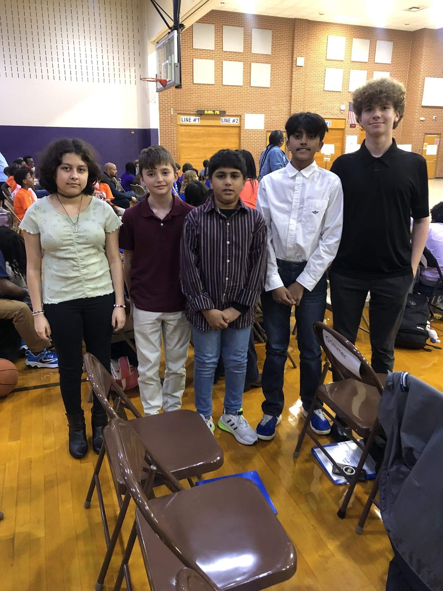 Congratulations to members of the Grimmer Spell Bowl Team! Pictured : Alyssa Wright, Michael Brown, Aaquib Mohammed, Alhan Mohammed, Donovan Kolbus