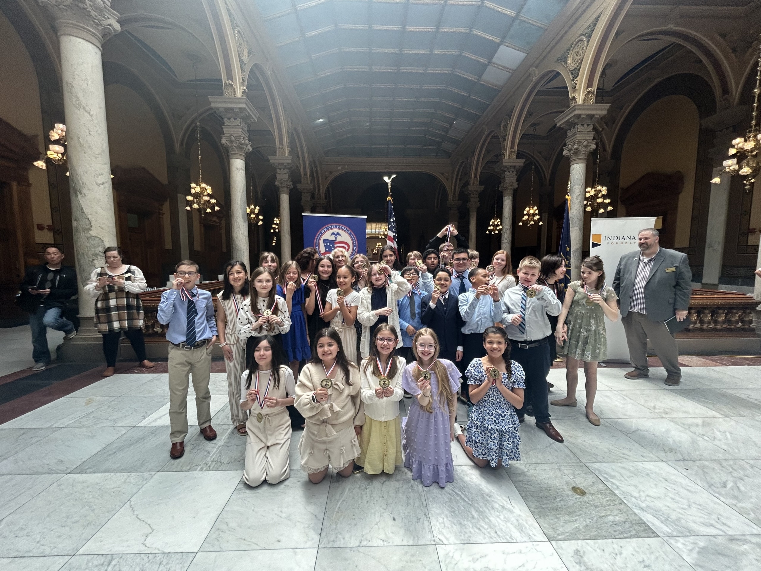 The Grimmer 5th Grade High Ability Social Studies Class Won the Gold at the We the People Competition in Indianapolis. Their teacher is Mrs. Spivak. Great Job Gladiators!